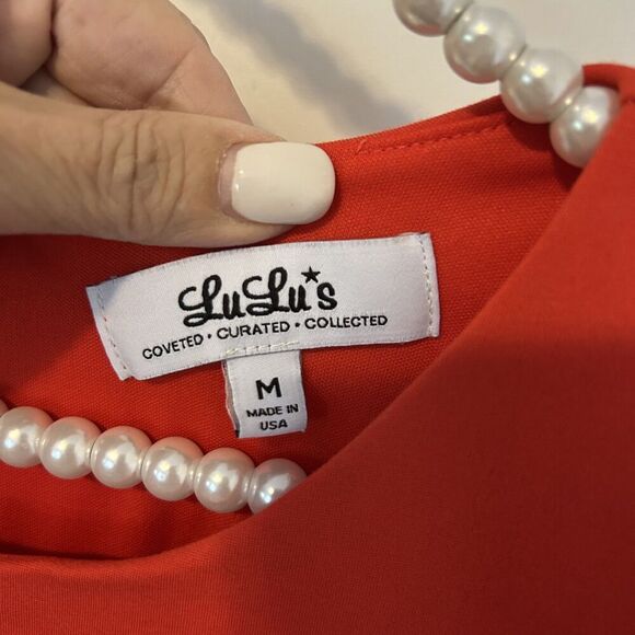 LuLu's Dress Womens M skater orange Fit And Flare Mesh Panel Sleeveless Party - Picture 7 of 14